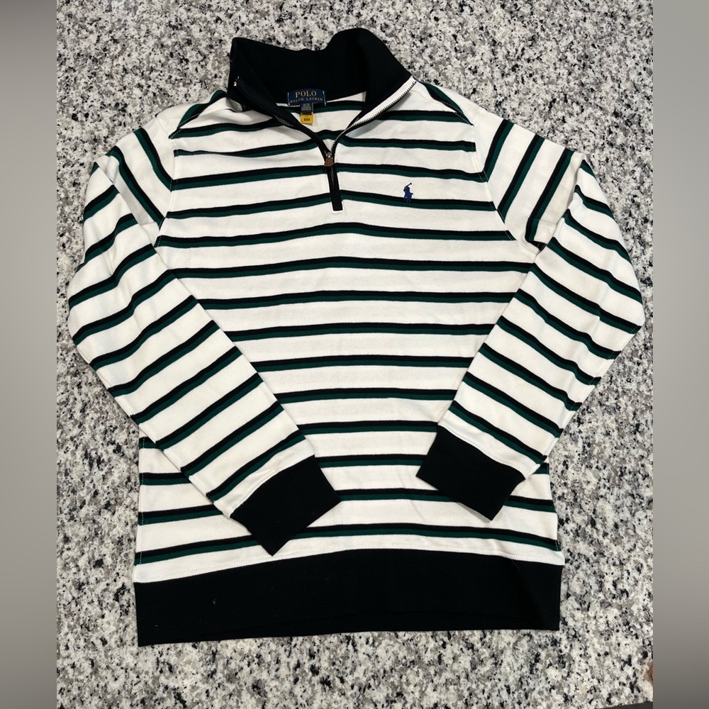 Polo Ralph Lauren Boy’s Striped Quarter-Zip Pullover White & Green, Extra Large